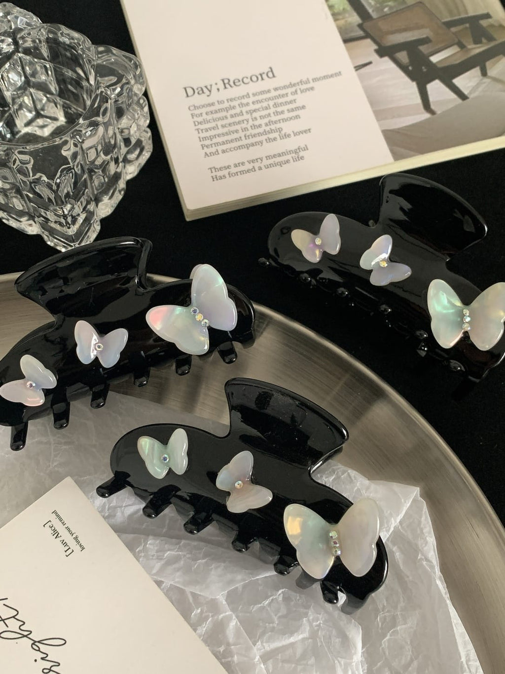 Iridescent 3D Butterfly Rhinestone Hair Claw Clip