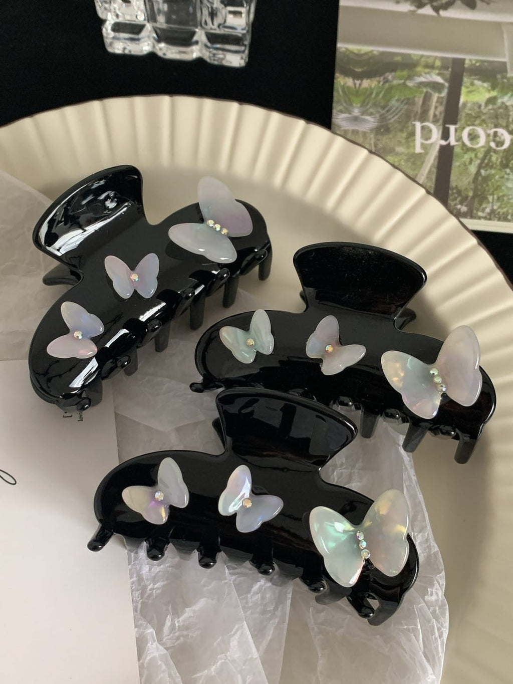 Iridescent 3D Butterfly Rhinestone Hair Claw Clip
