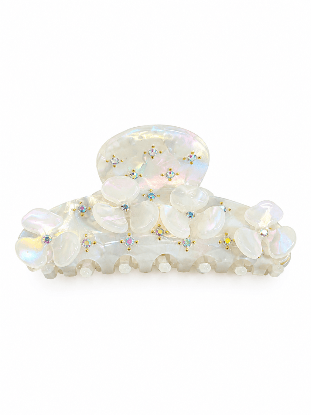 Iridescent Floral Acetate Hair Claw Clip – Pearlescent Rhinestones