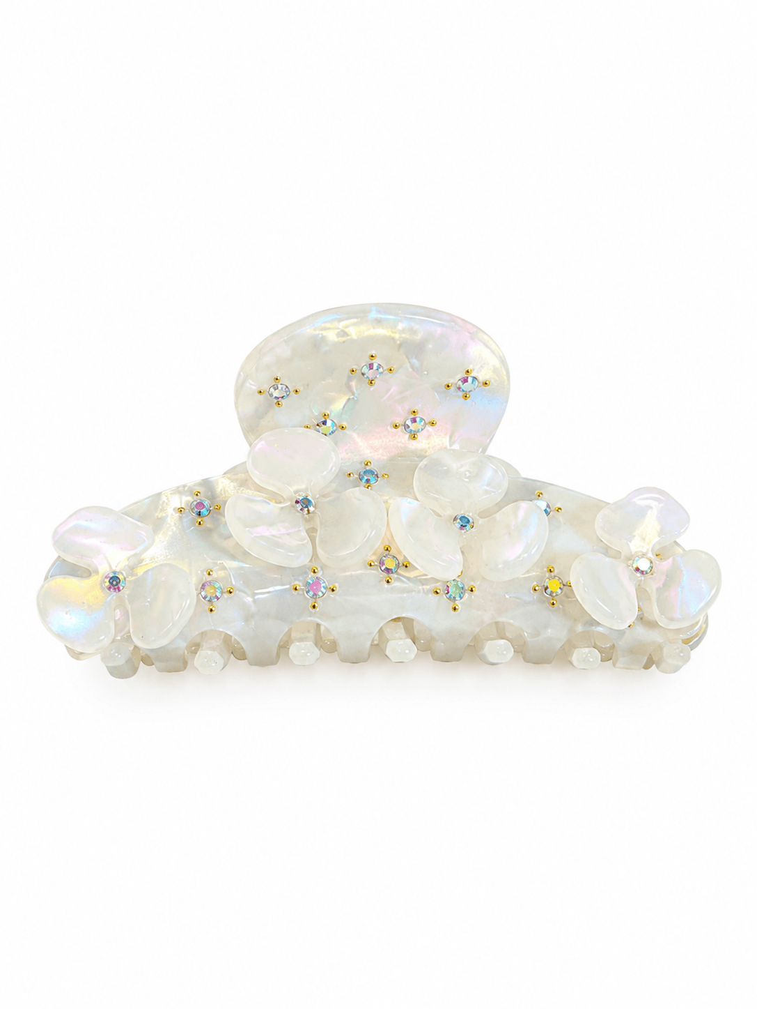 Iridescent Floral Acetate Hair Claw Clip – Pearlescent Rhinestones
