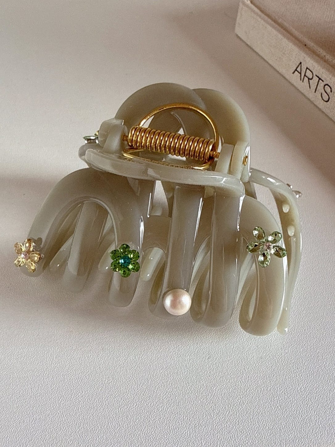 Jelly Acrylic Flower Hair Claw Clip | Pearl Rhinestone Clip for Thick Hair
