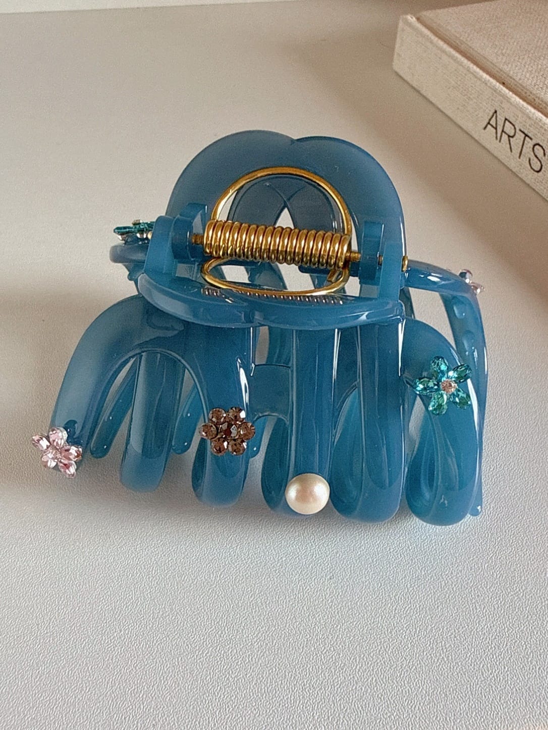 Jelly Acrylic Flower Hair Claw Clip | Pearl Rhinestone Clip for Thick Hair