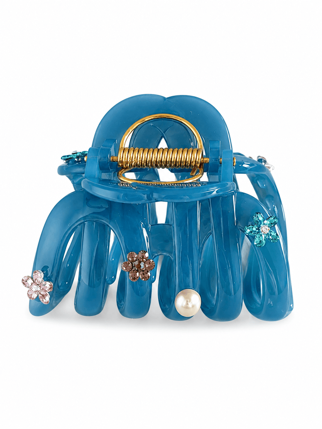 Jelly Acrylic Flower Hair Claw Clip | Pearl Rhinestone Clip for Thick Hair