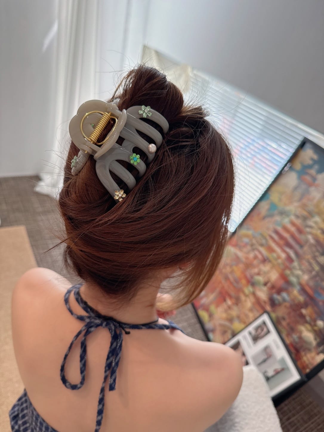 Jelly Acrylic Flower Hair Claw Clip | Pearl Rhinestone Clip for Thick Hair