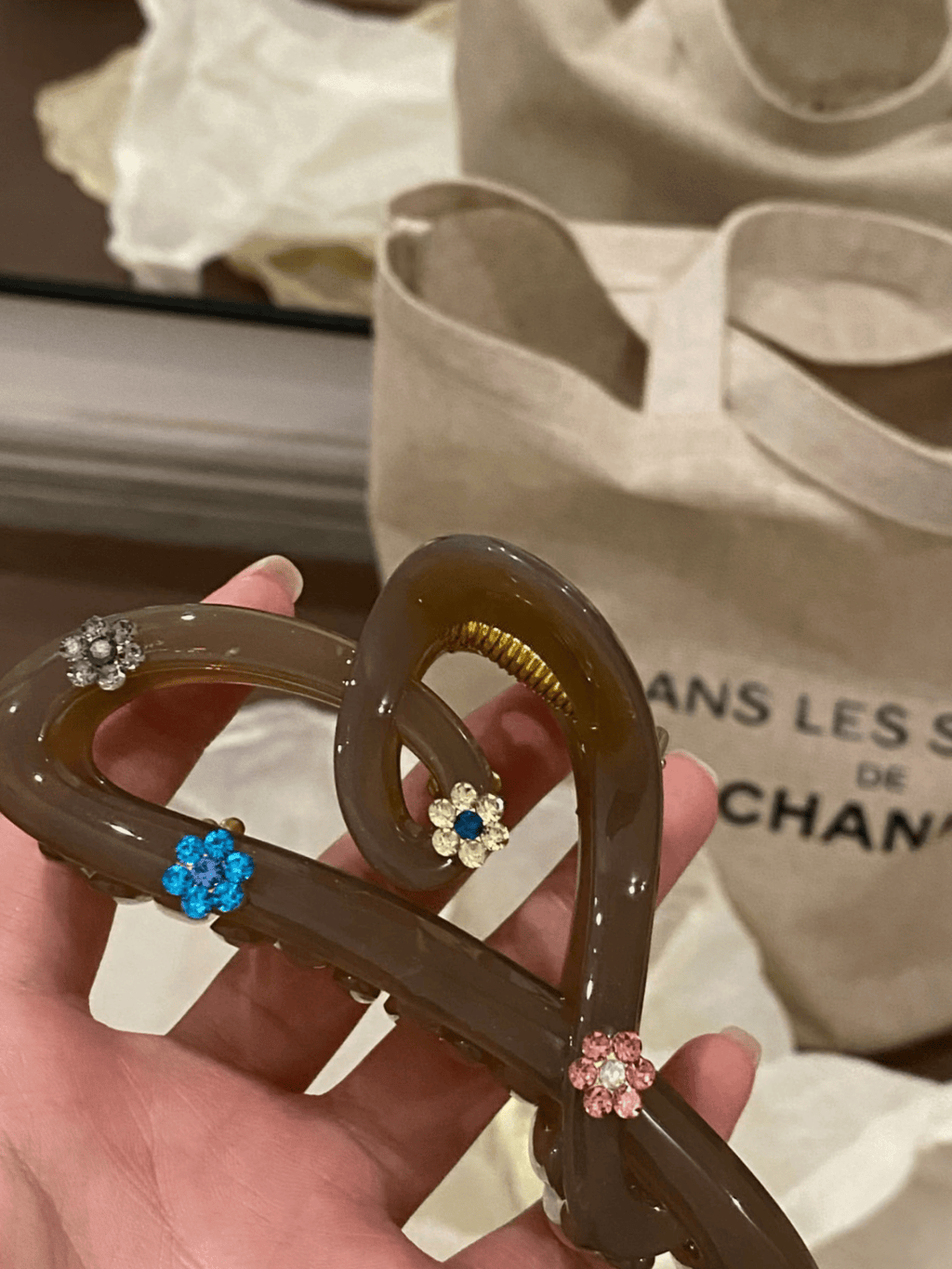 Jelly Brown Acrylic Hair Claw Clip | Rhinestone Flower