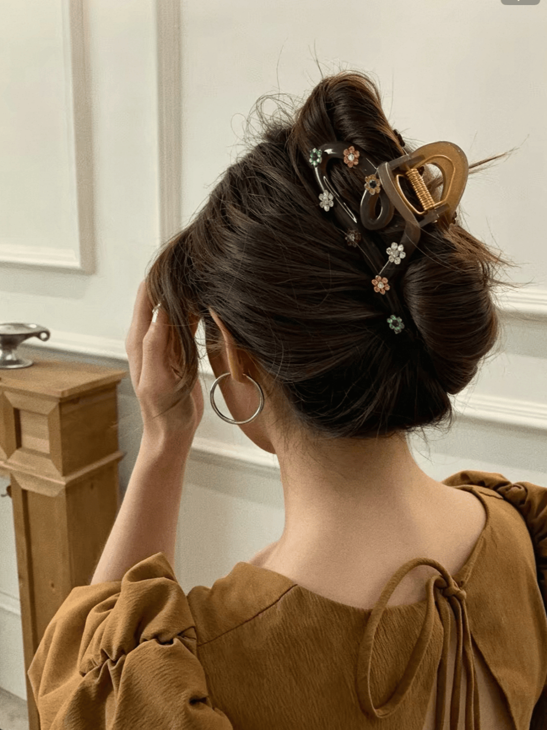 Jelly Brown Acrylic Hair Claw Clip | Rhinestone Flower