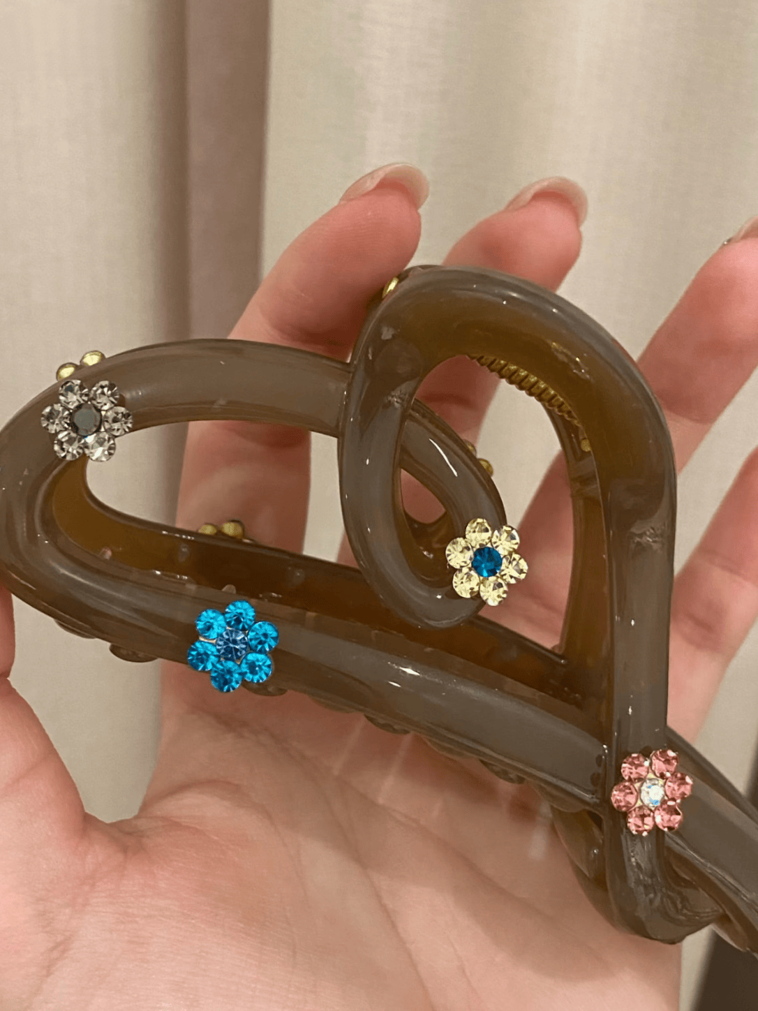 Jelly Brown Acrylic Hair Claw Clip | Rhinestone Flower