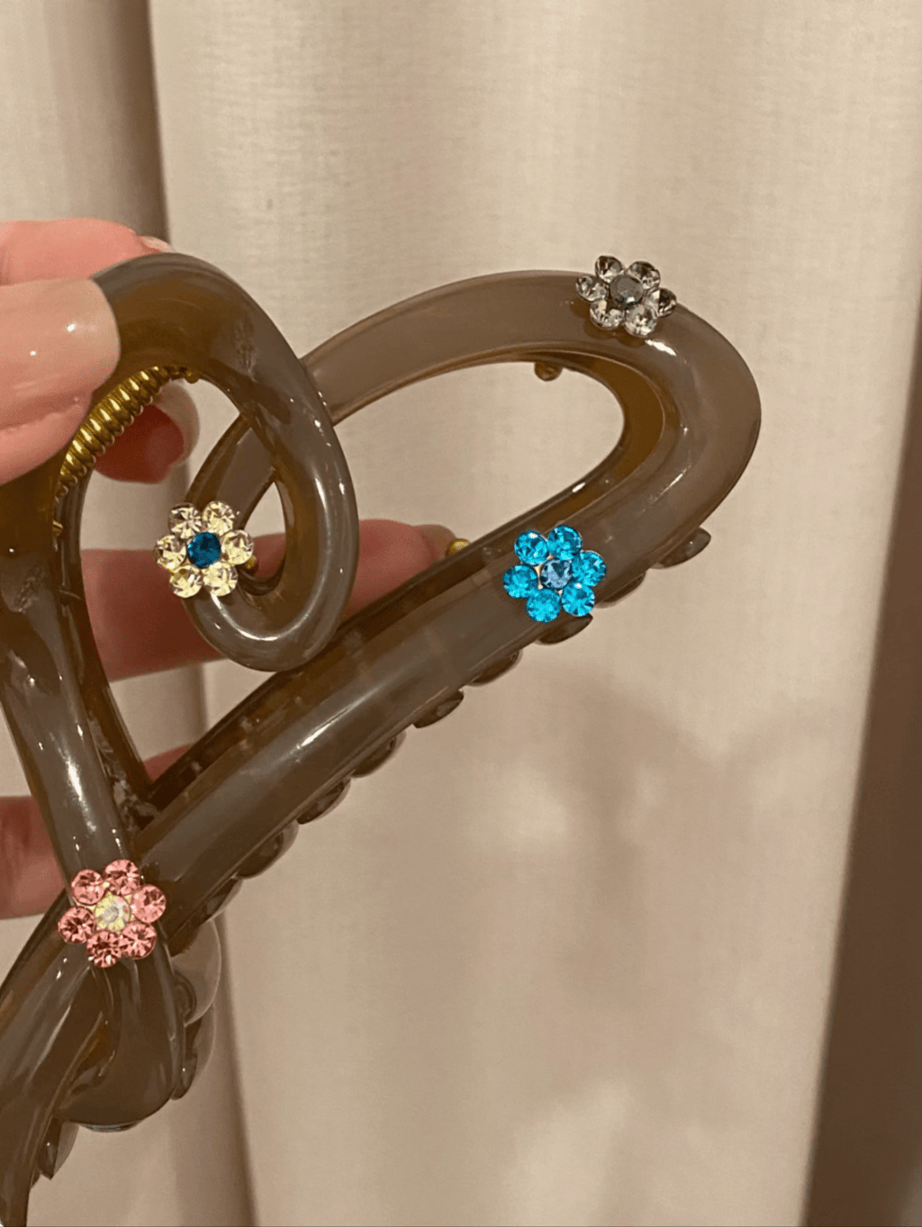Jelly Brown Acrylic Hair Claw Clip | Rhinestone Flower