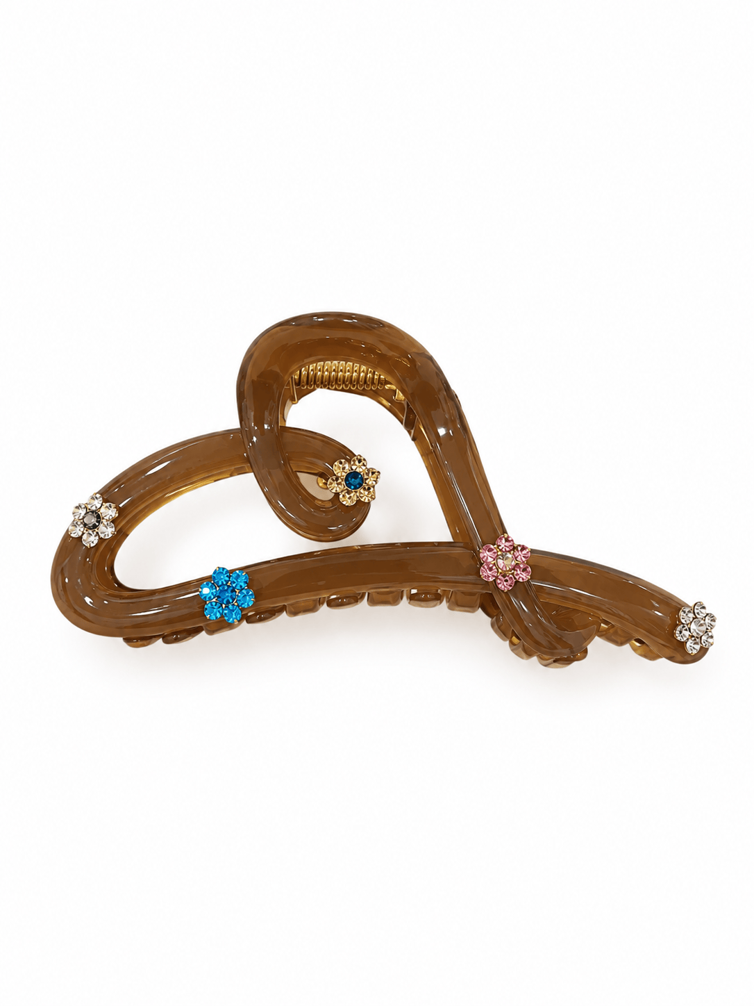 Jelly Brown Acrylic Hair Claw Clip | Rhinestone Flower