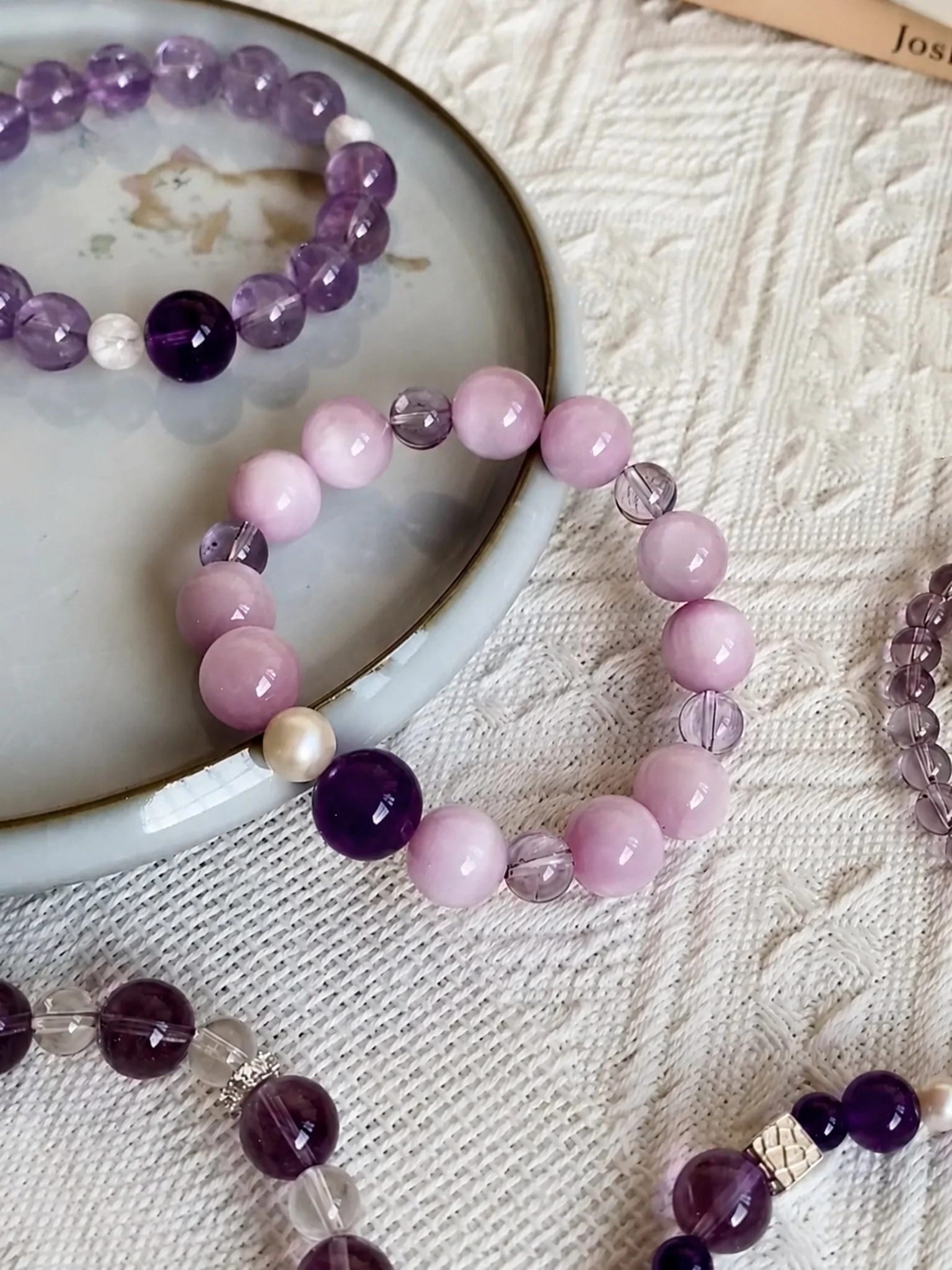 Kunzite Amethyst Freshwater Pearl Bracelet | Natural Purple Gemstone Jewelry