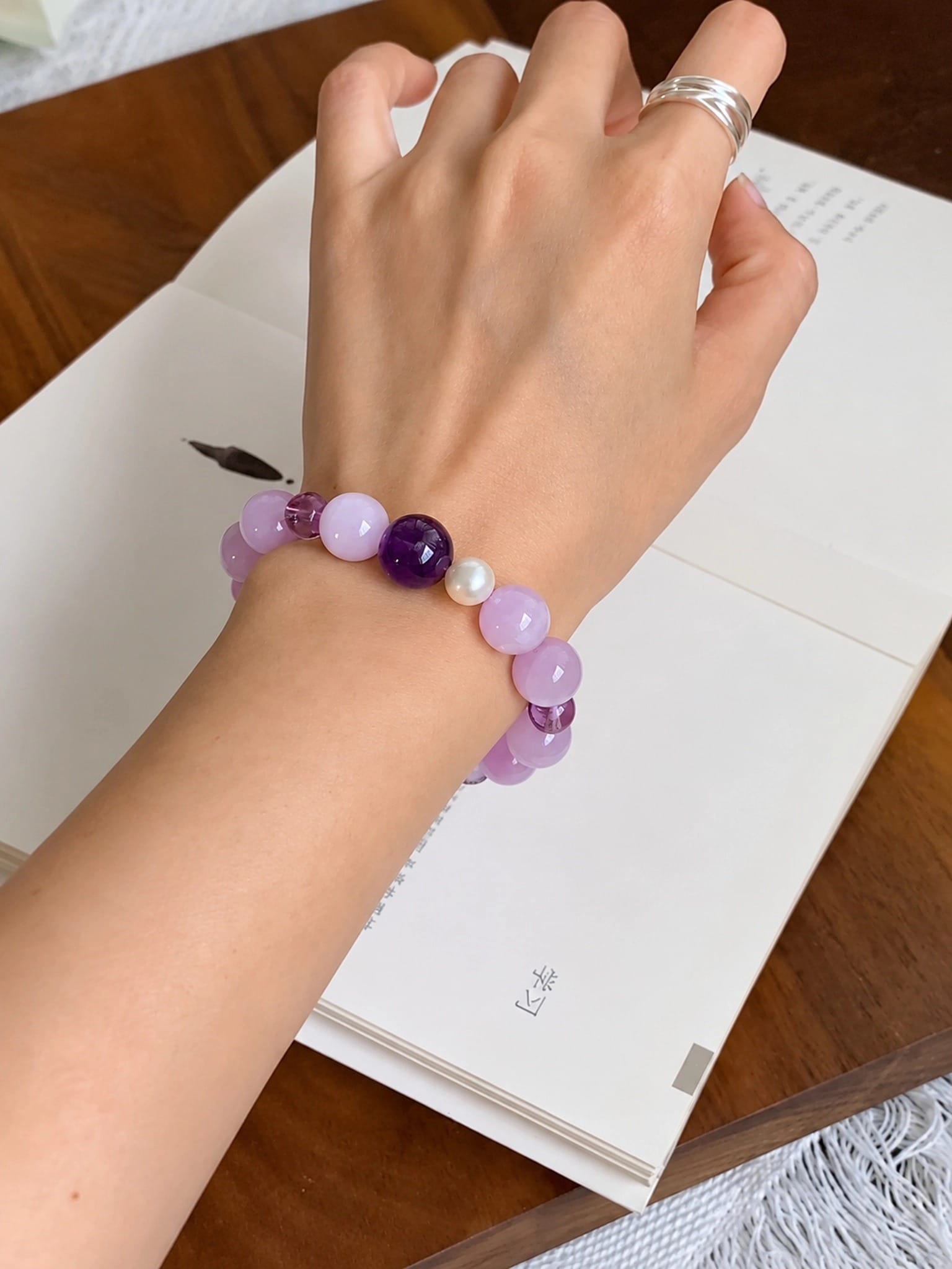 Kunzite Amethyst Freshwater Pearl Bracelet | Natural Purple Gemstone Jewelry