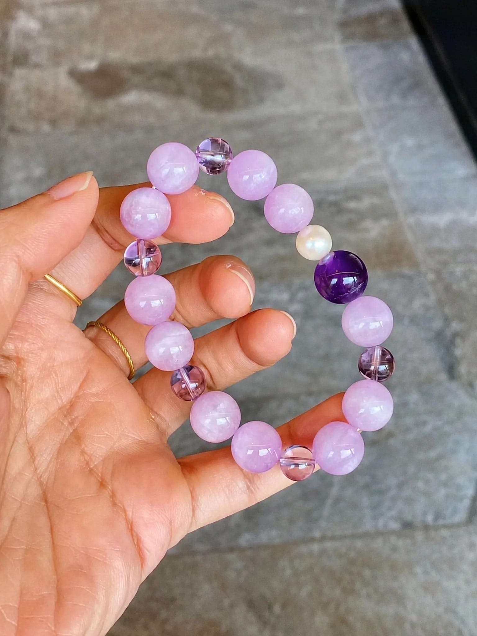 Kunzite Amethyst Freshwater Pearl Bracelet | Natural Purple Gemstone Jewelry