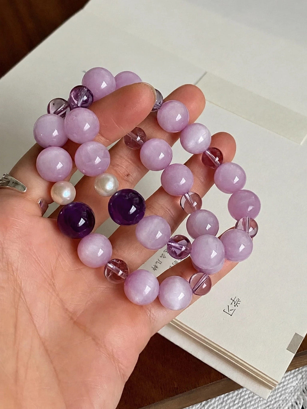 Kunzite Amethyst Freshwater Pearl Bracelet | Natural Purple Gemstone Jewelry