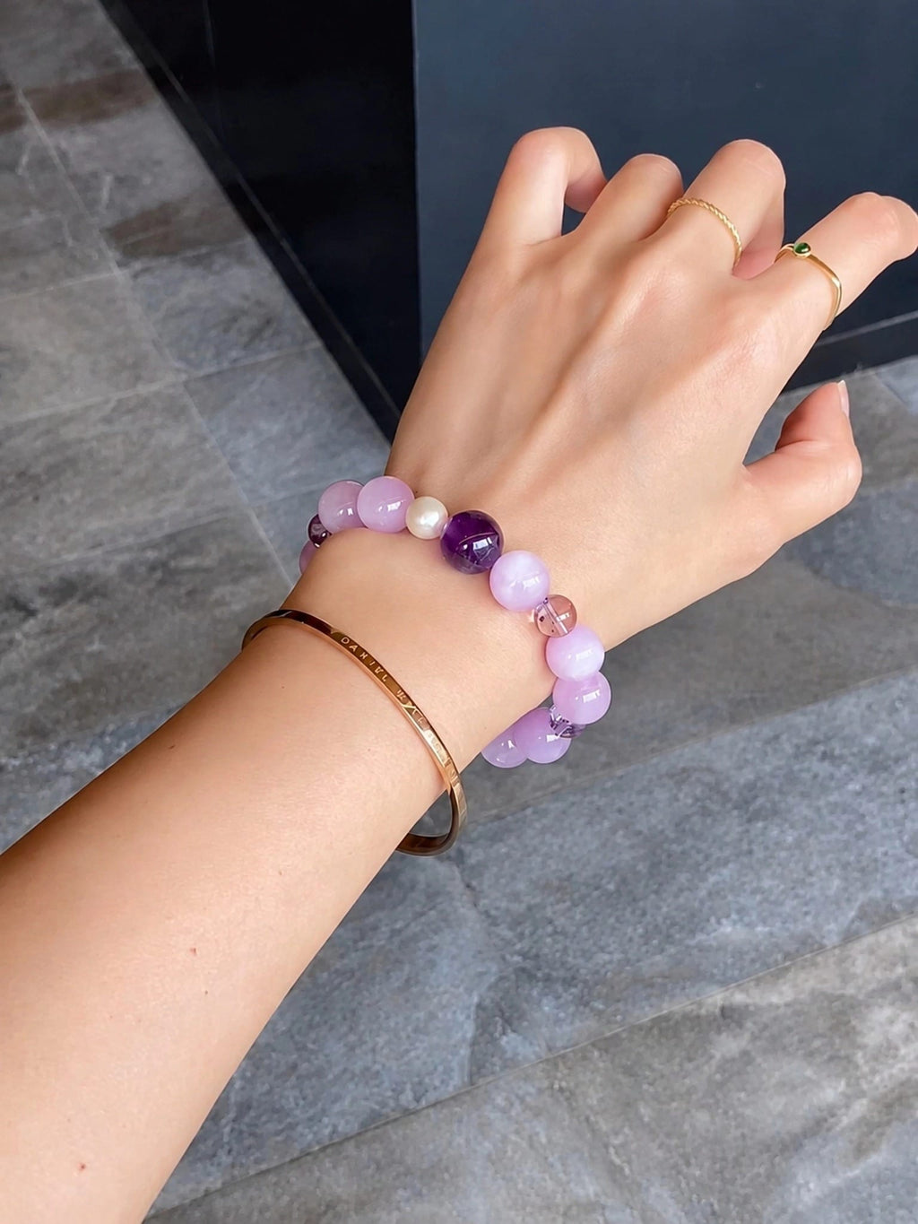 Kunzite Amethyst Freshwater Pearl Bracelet | Natural Purple Gemstone Jewelry