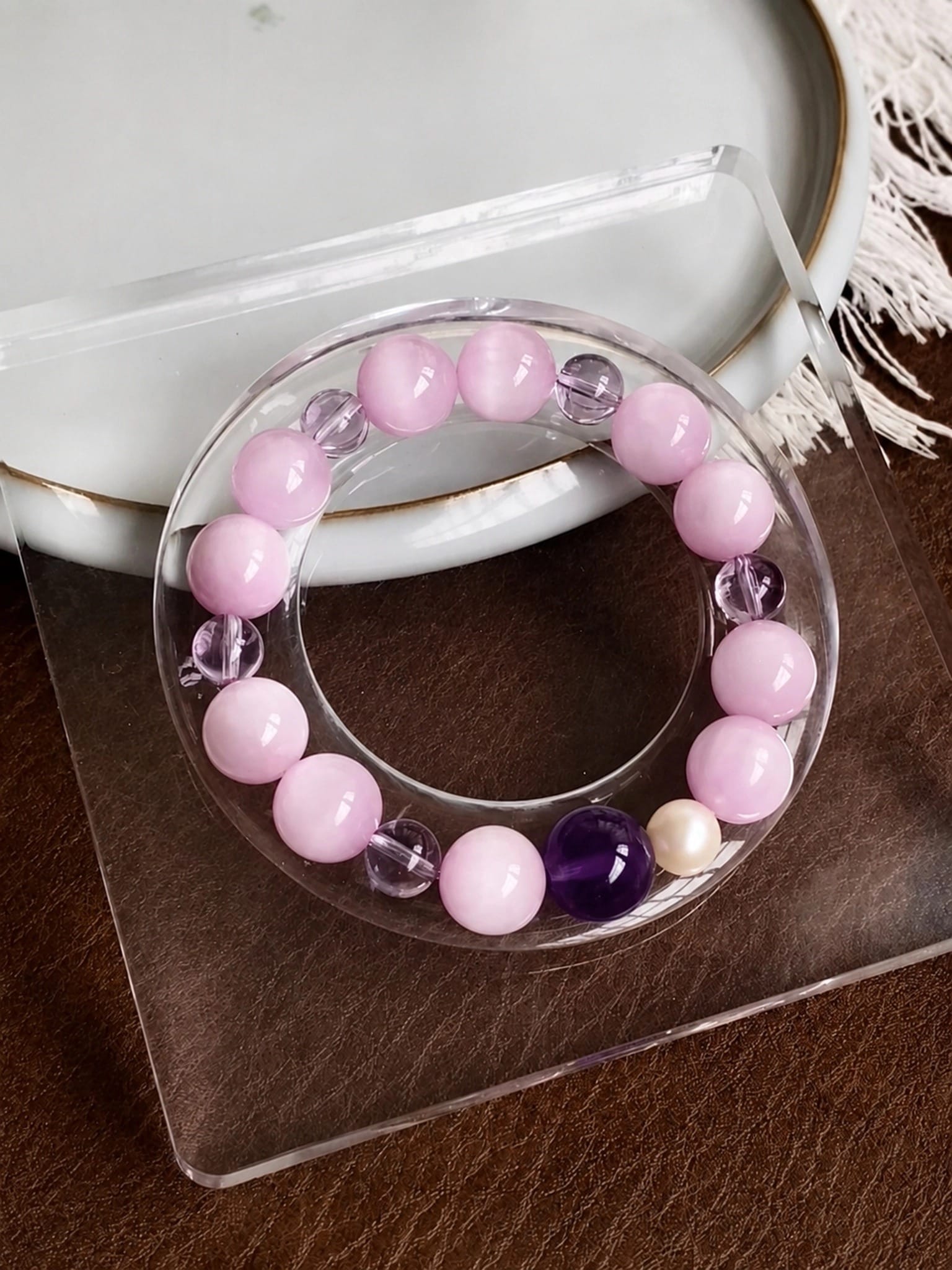 Kunzite Amethyst Freshwater Pearl Bracelet | Natural Purple Gemstone Jewelry