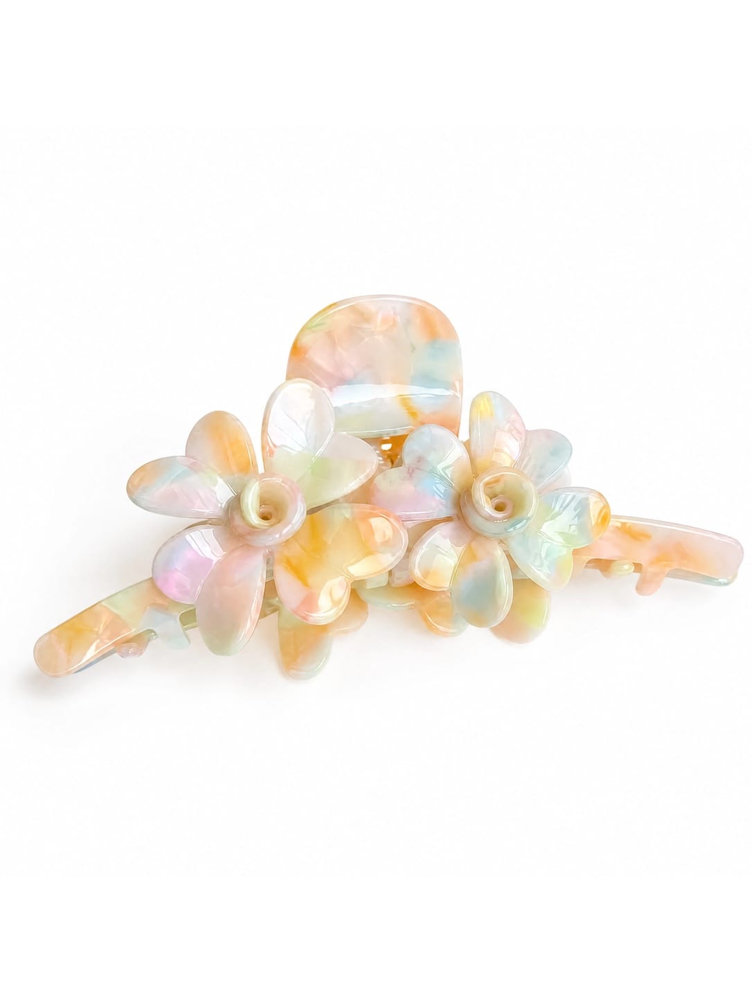 Large Pastel Floral Hair Claw Clip – Iridescent Acetate Rose Claw for Thick Hair, Elegant French Hair Accessory for Women