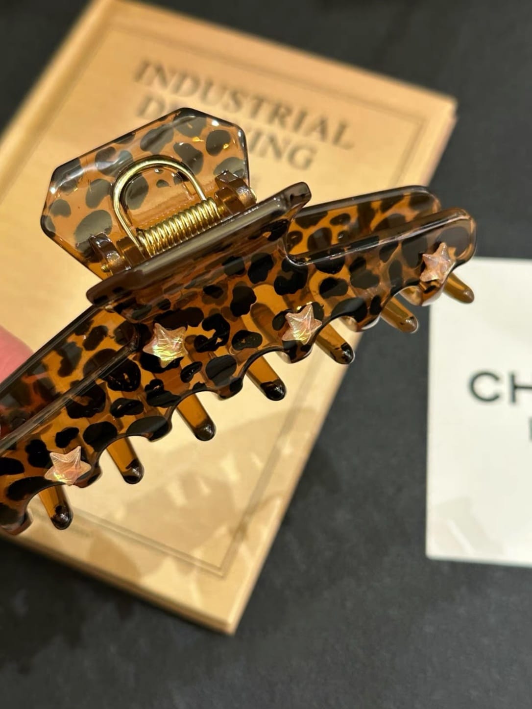 Leopard Print Star Acrylic Hair Claw Clip | Oversized Retro Hair Clip for Thick Hair