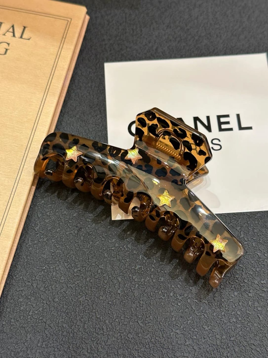 Leopard Print Star Acrylic Hair Claw Clip | Oversized Retro Hair Clip for Thick Hair