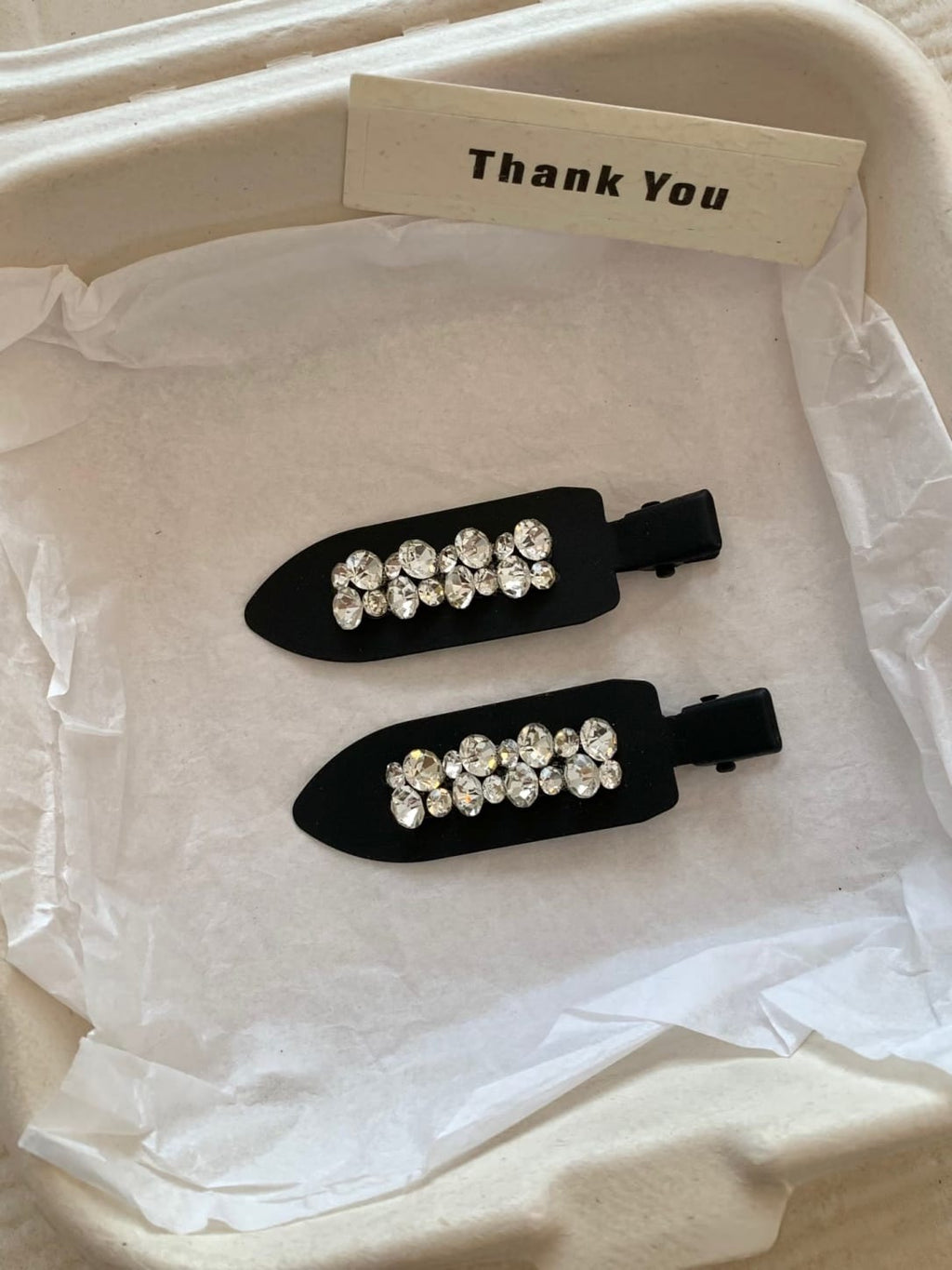 Luxe Matte Black Rhinestone Hair Clips | Sparkling 2-Piece Set