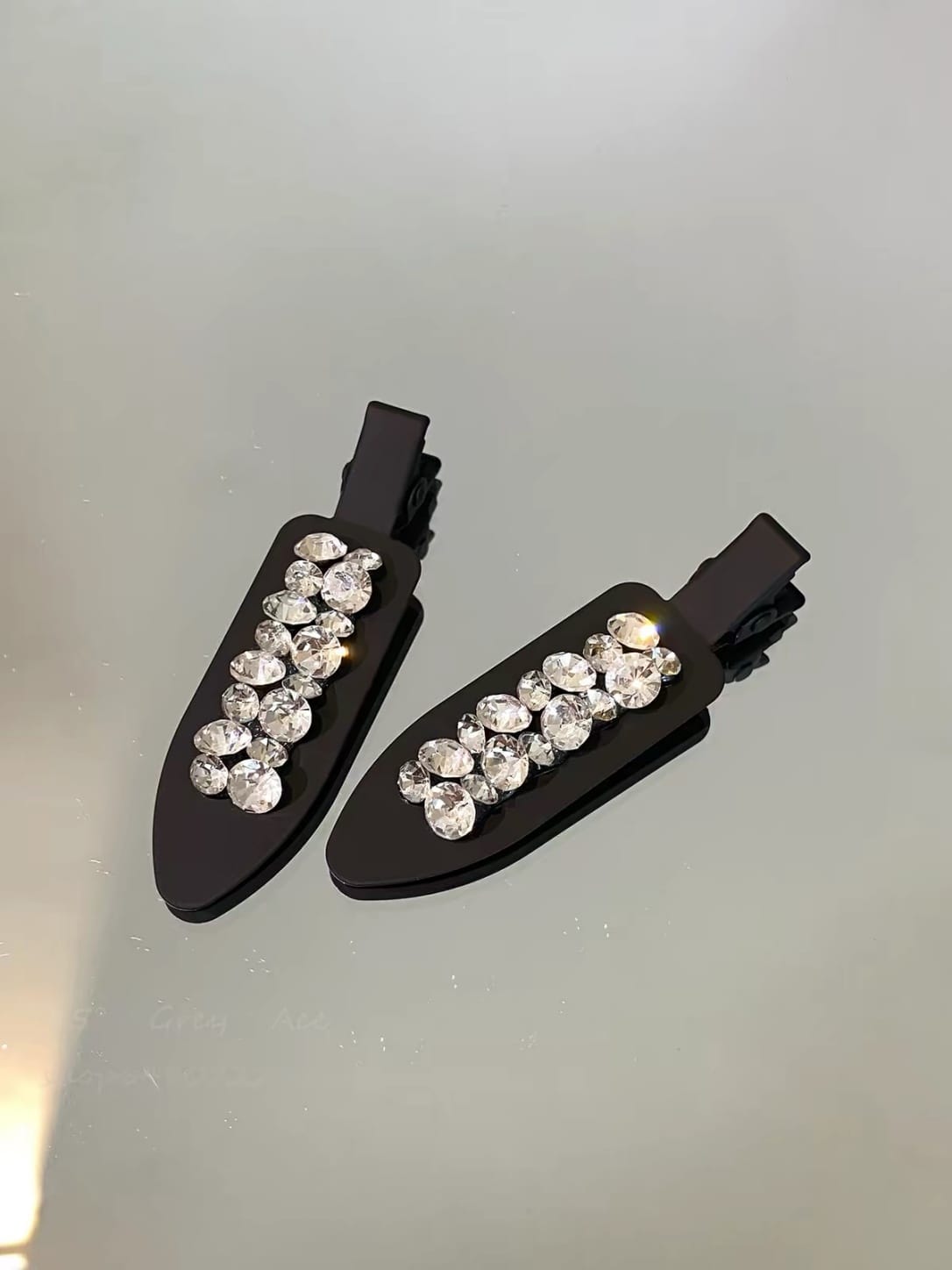 Luxe Matte Black Rhinestone Hair Clips | Sparkling 2-Piece Set