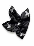 Luxury Black Butterfly Embroidered Satin Hair Scarf Scrunchie – Elegant Bow Knot Hair Accessory for Women