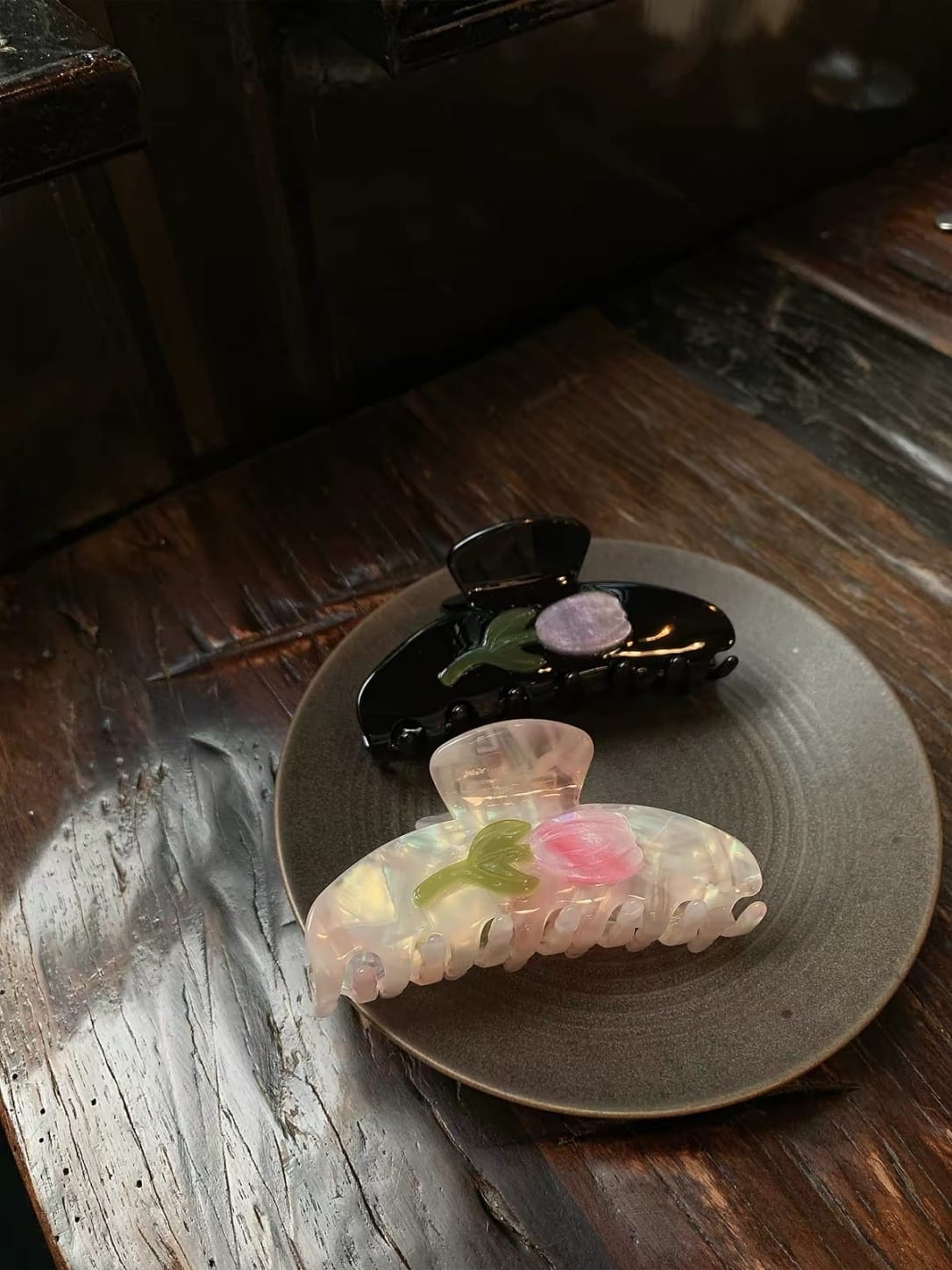 Luxury Iridescent Pink Tulip Hair Claw Clip | Acetate Floral Hair Accessory