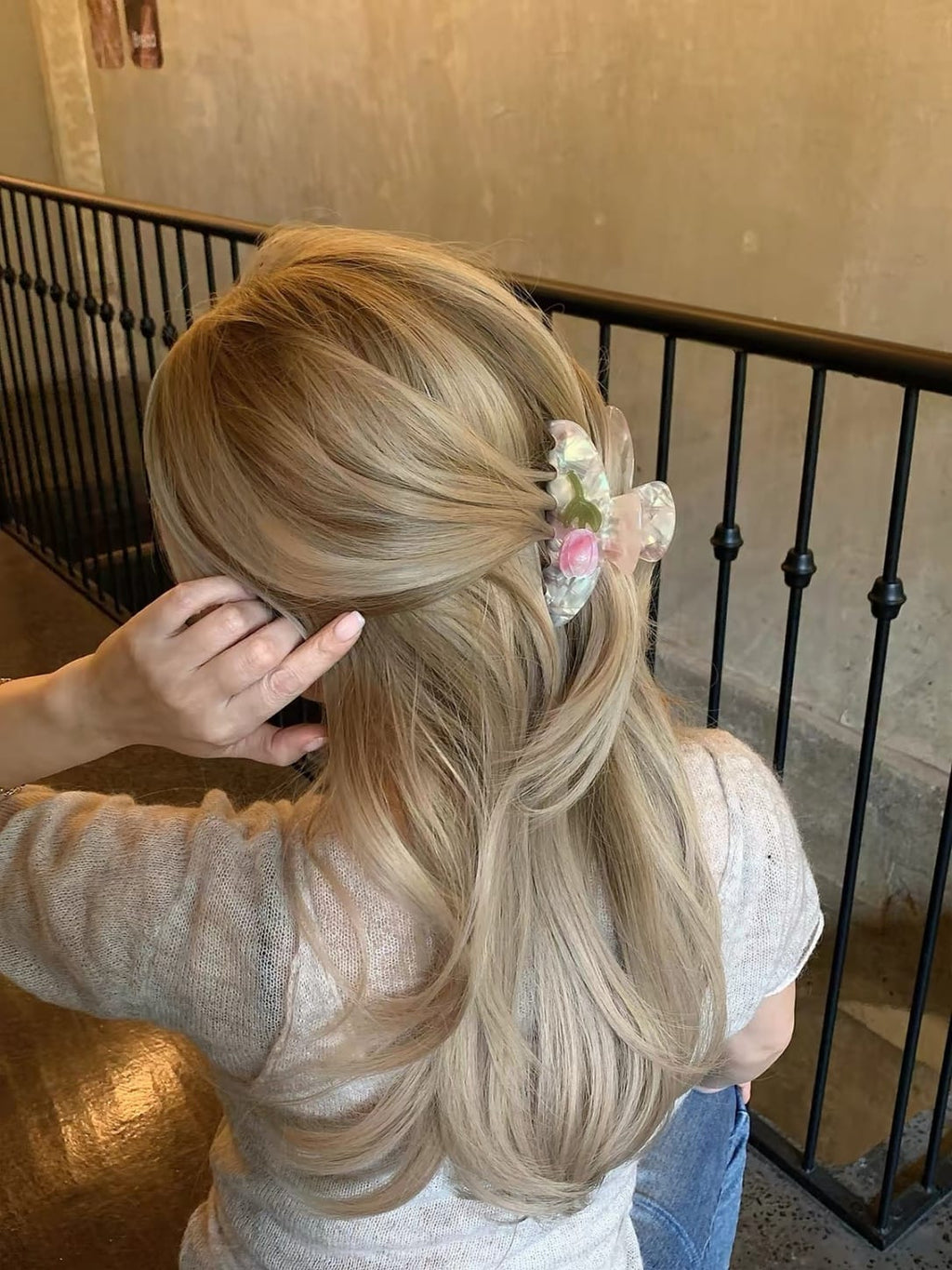Luxury Iridescent Pink Tulip Hair Claw Clip | Acetate Floral Hair Accessory