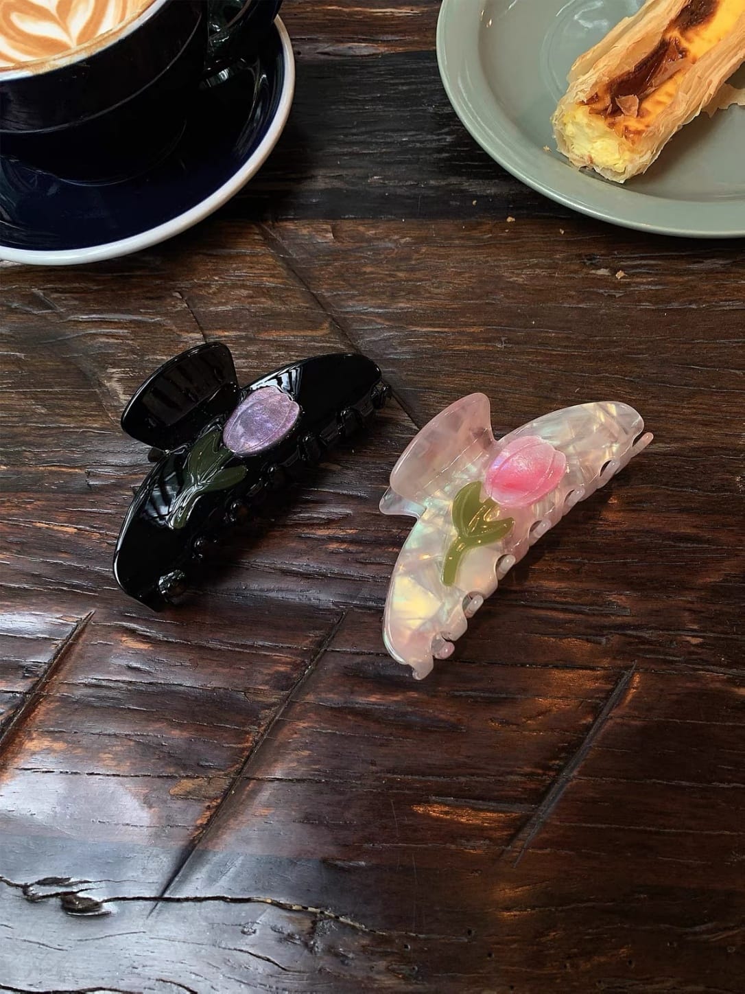 Luxury Iridescent Pink Tulip Hair Claw Clip | Acetate Floral Hair Accessory