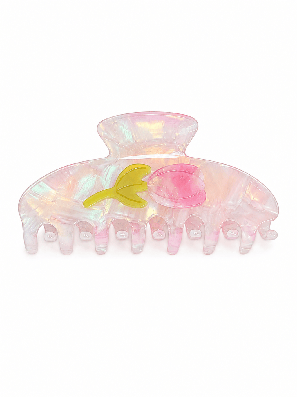 Luxury Iridescent Pink Tulip Hair Claw Clip | Acetate Floral Hair Accessory