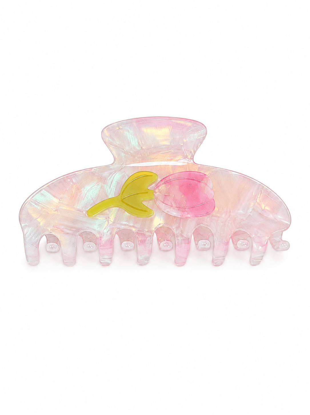 Luxury Iridescent Pink Tulip Hair Claw Clip | Acetate Floral Hair Accessory