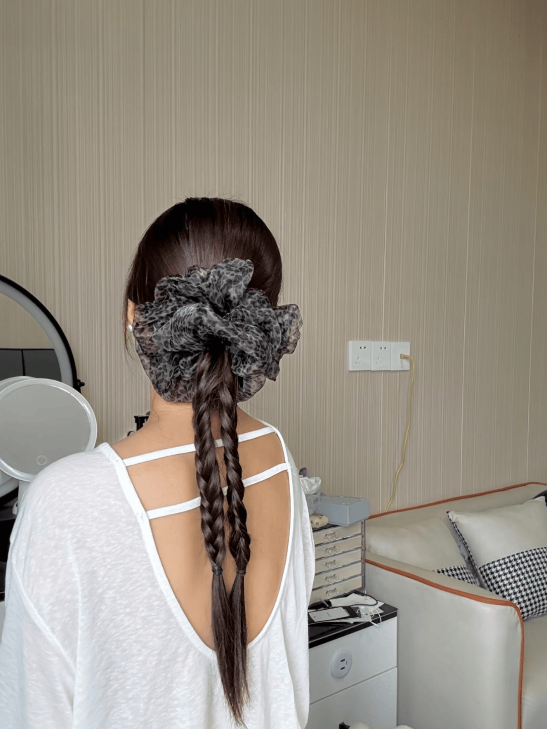 Luxury Mocha Leopard Organza Scrunchie | Oversized Hair Tie