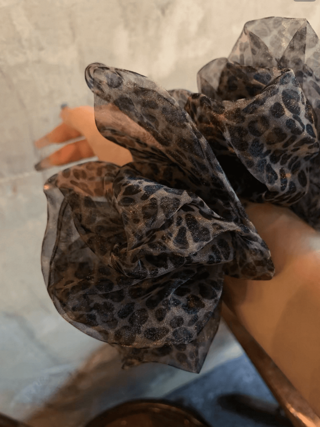 Luxury Mocha Leopard Organza Scrunchie | Oversized Hair Tie
