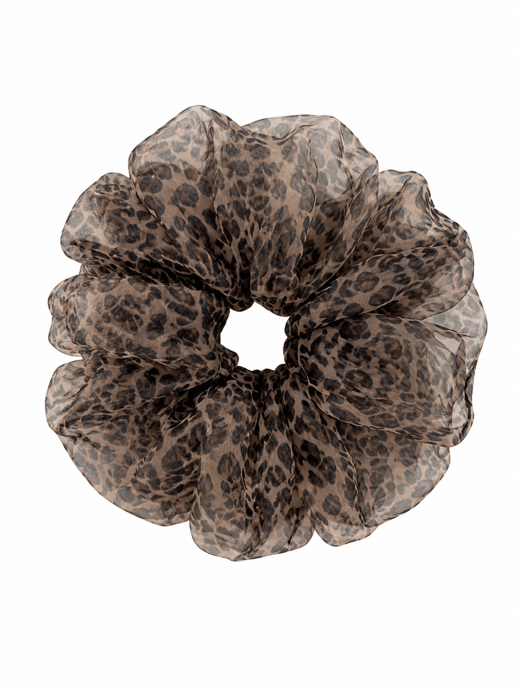 Luxury Mocha Leopard Organza Scrunchie | Oversized Hair Tie