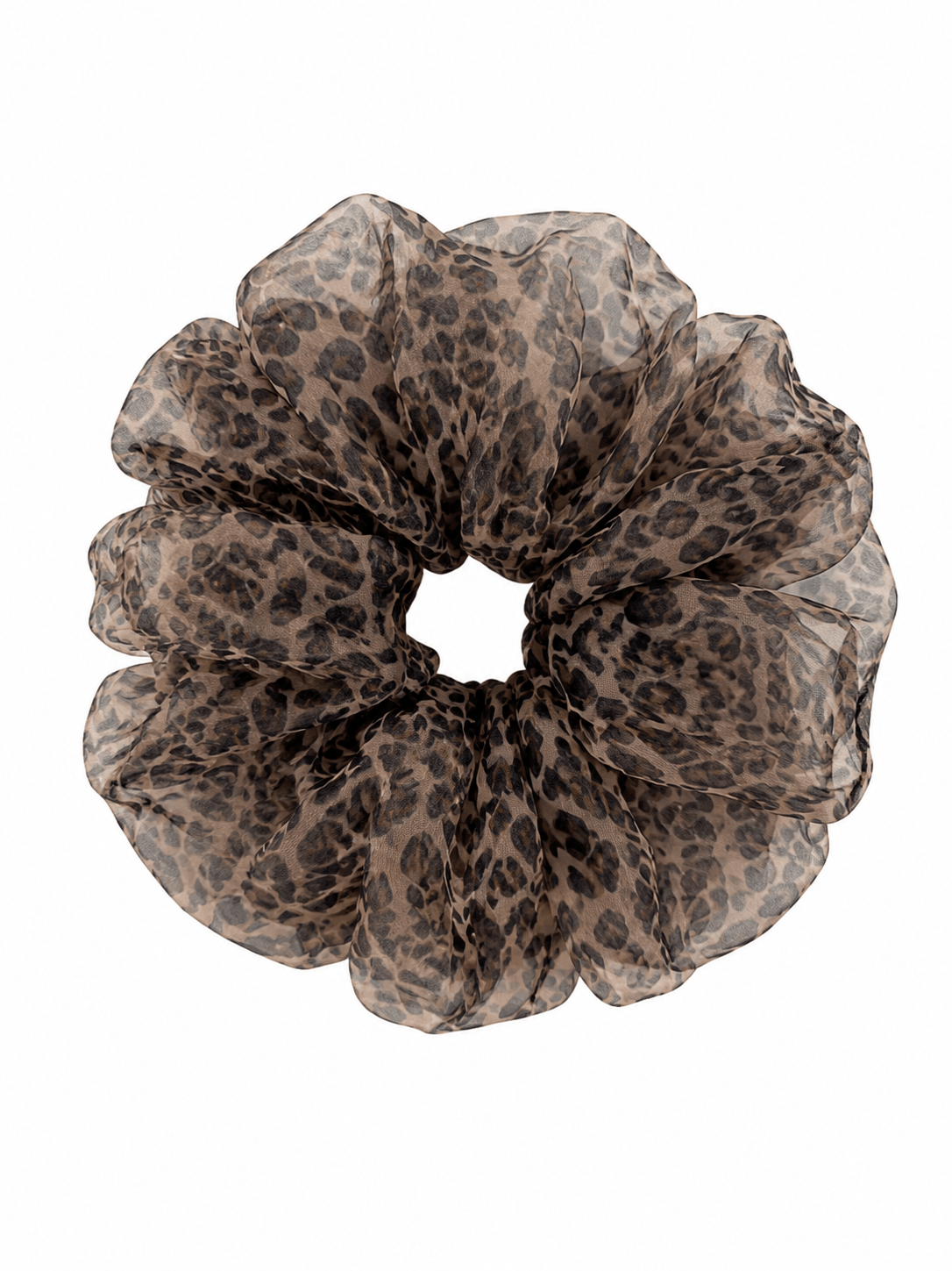 Luxury Mocha Leopard Organza Scrunchie | Oversized Hair Tie