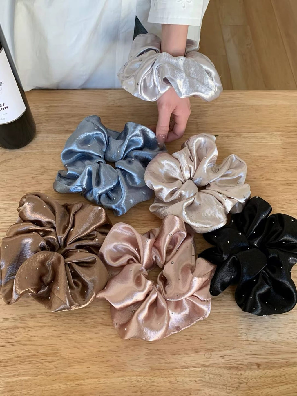 Luxury Satin Rhinestone Scrunchie – Sparkling Oversized Hair Tie