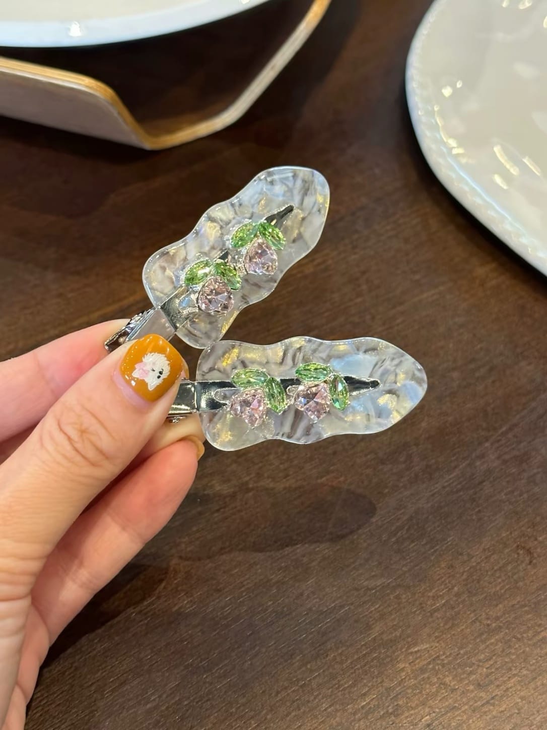Marble Wave Tulip Rhinestone Hair Clips | 2-Piece Set