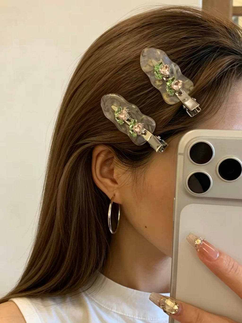 Marble Wave Tulip Rhinestone Hair Clips | 2-Piece Set