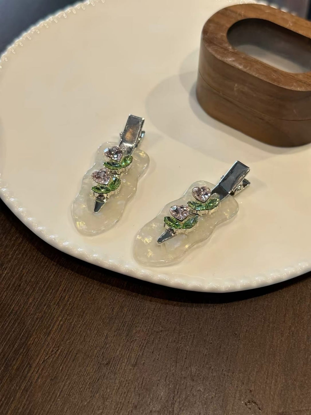 Marble Wave Tulip Rhinestone Hair Clips | 2-Piece Set