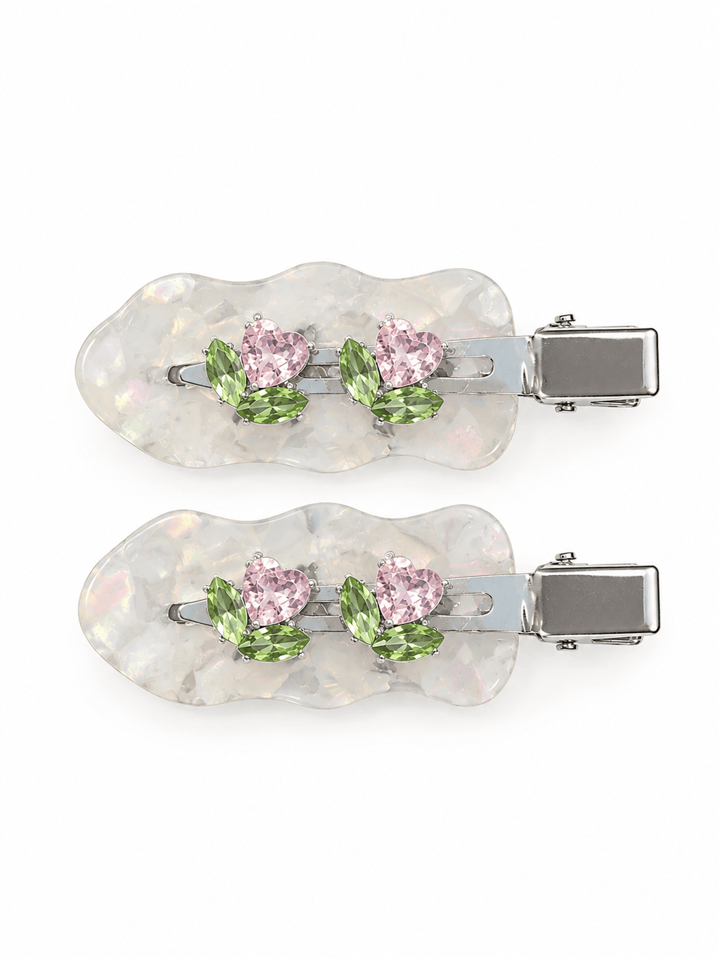 Marble Wave Tulip Rhinestone Hair Clips | 2-Piece Set