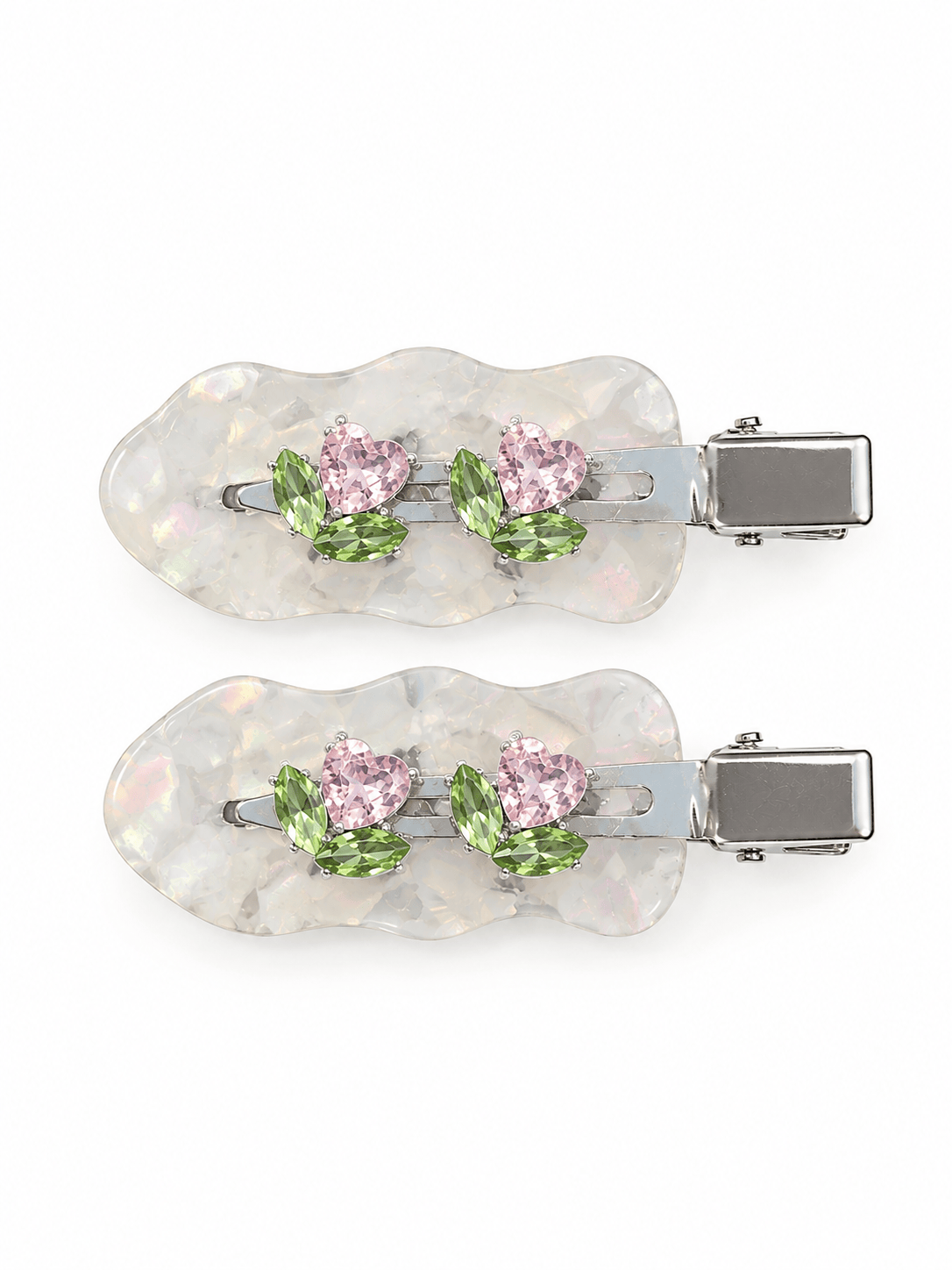 Marble Wave Tulip Rhinestone Hair Clips | 2-Piece Set