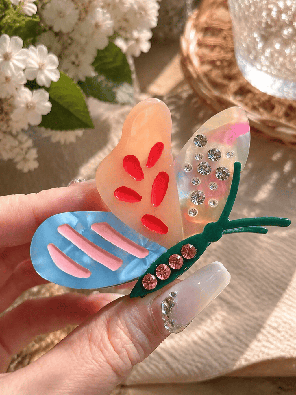 Medium Butterfly Rhinestone Acetate Hair Claw Clip | Elegant Hair Accessory