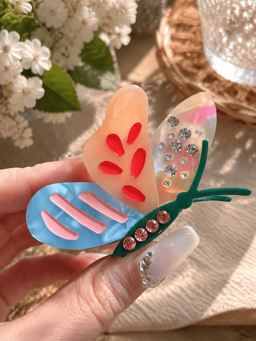 Medium Butterfly Rhinestone Acetate Hair Claw Clip | Elegant Hair Accessory