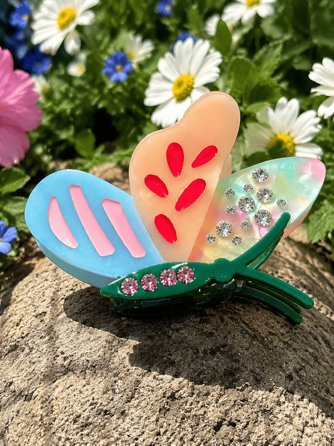 Medium Butterfly Rhinestone Acetate Hair Claw Clip | Elegant Hair Accessory