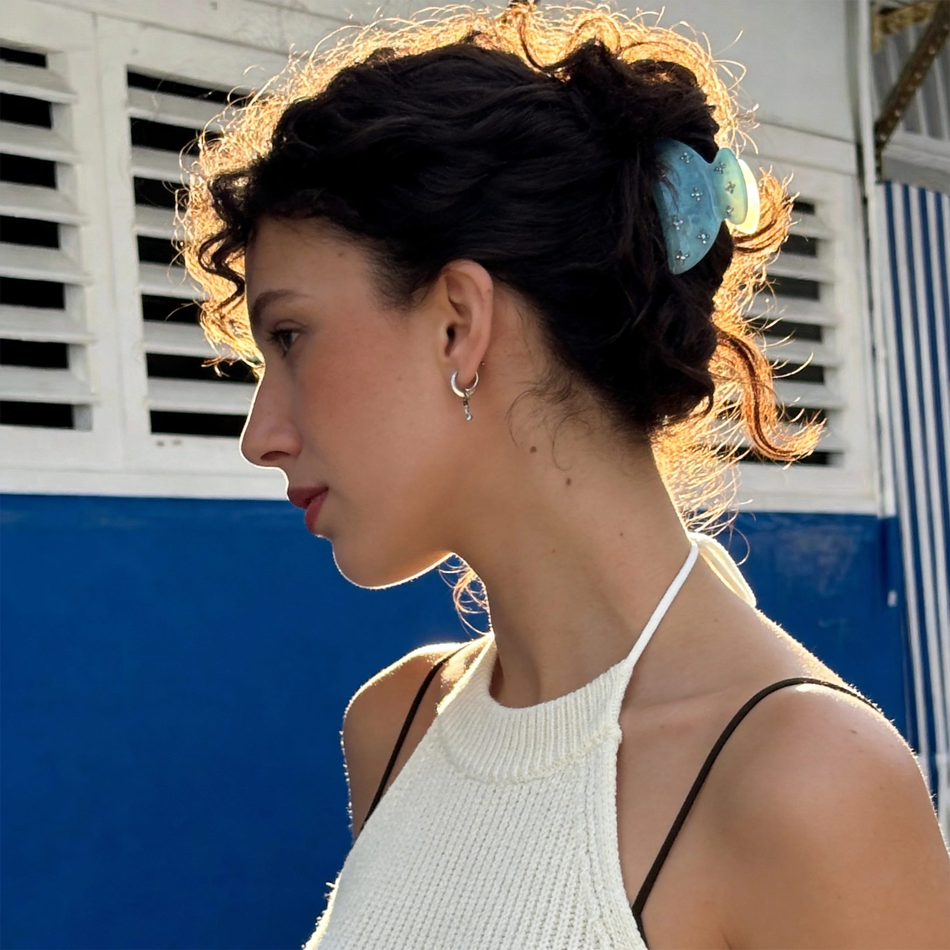 Mermaid Pearl Acetate Claw Clip – Oversized Rhinestone Hair Clip for Thick Hair