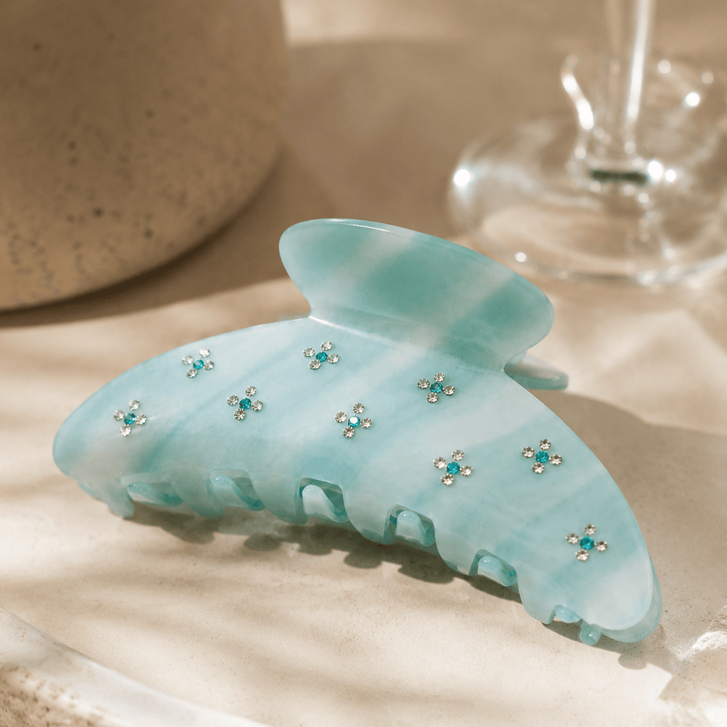Mermaid Pearl Acetate Claw Clip – Oversized Rhinestone Hair Clip for Thick Hair