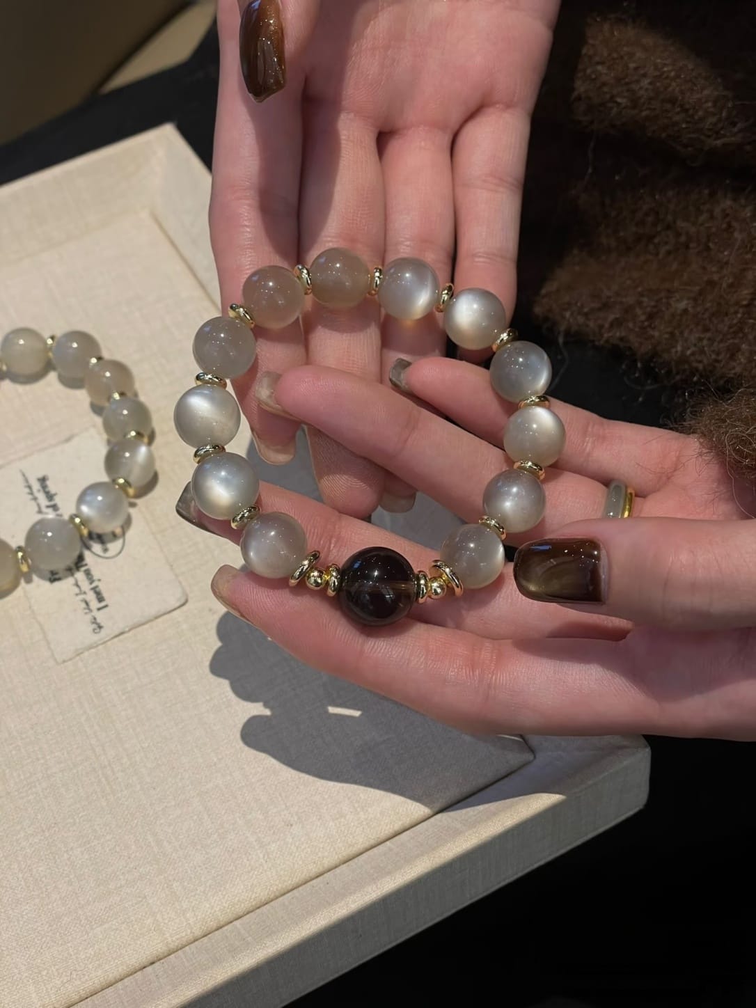 Milk Tea Moonstone & Smoky Quartz Bracelet – Natural Crystal Jewelry
