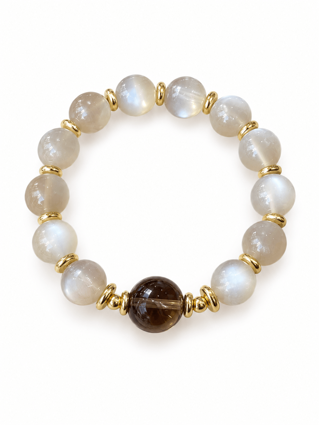 Milk Tea Moonstone & Smoky Quartz Bracelet – Natural Crystal Jewelry
