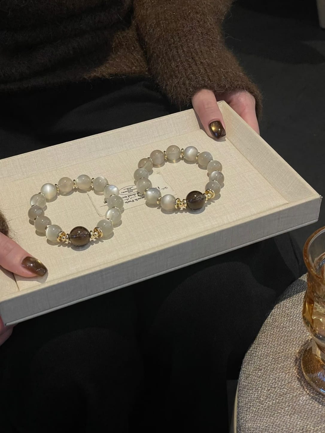 Milk Tea Moonstone & Smoky Quartz Bracelet – Natural Crystal Jewelry