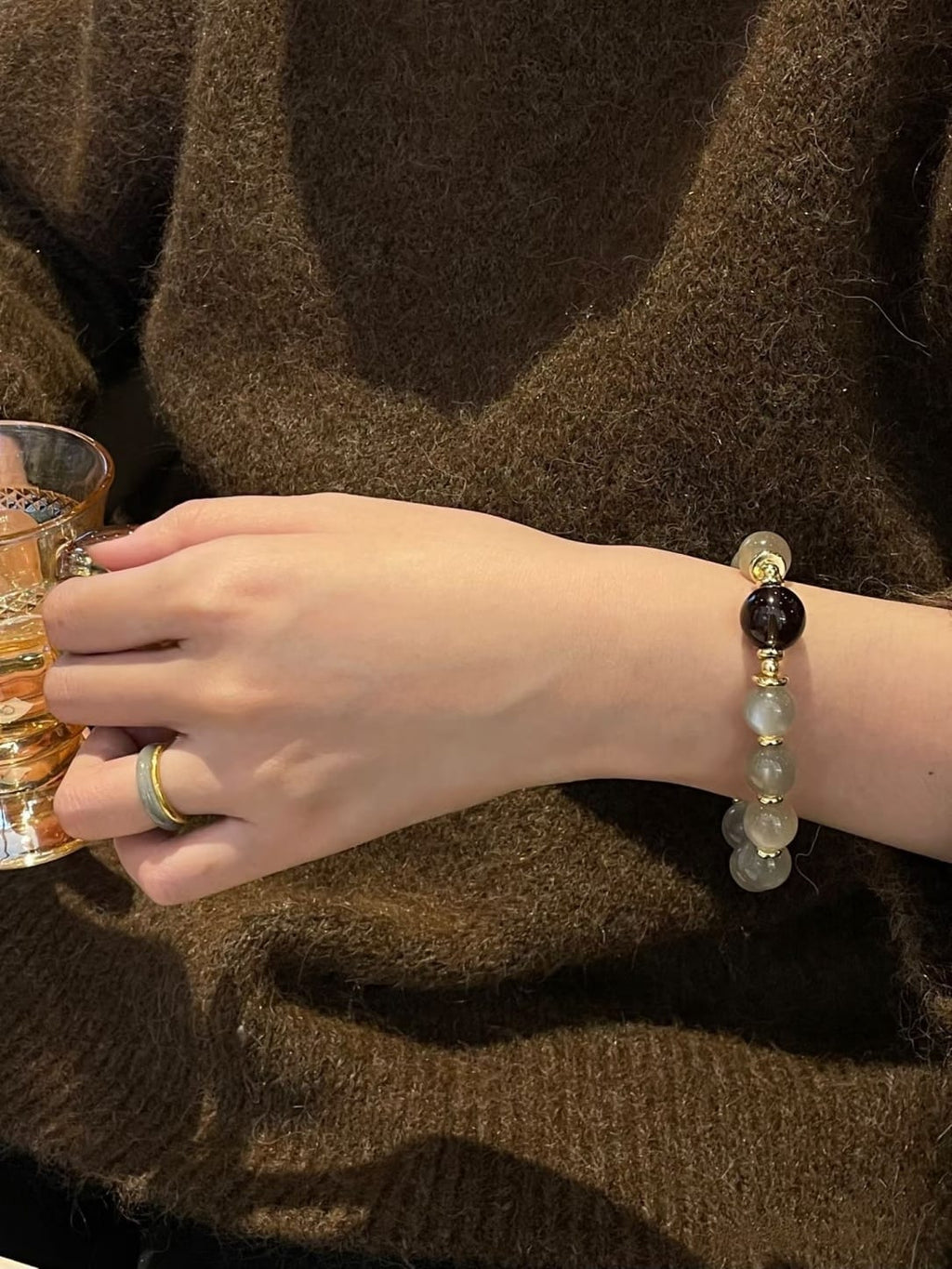 Milk Tea Moonstone & Smoky Quartz Bracelet – Natural Crystal Jewelry