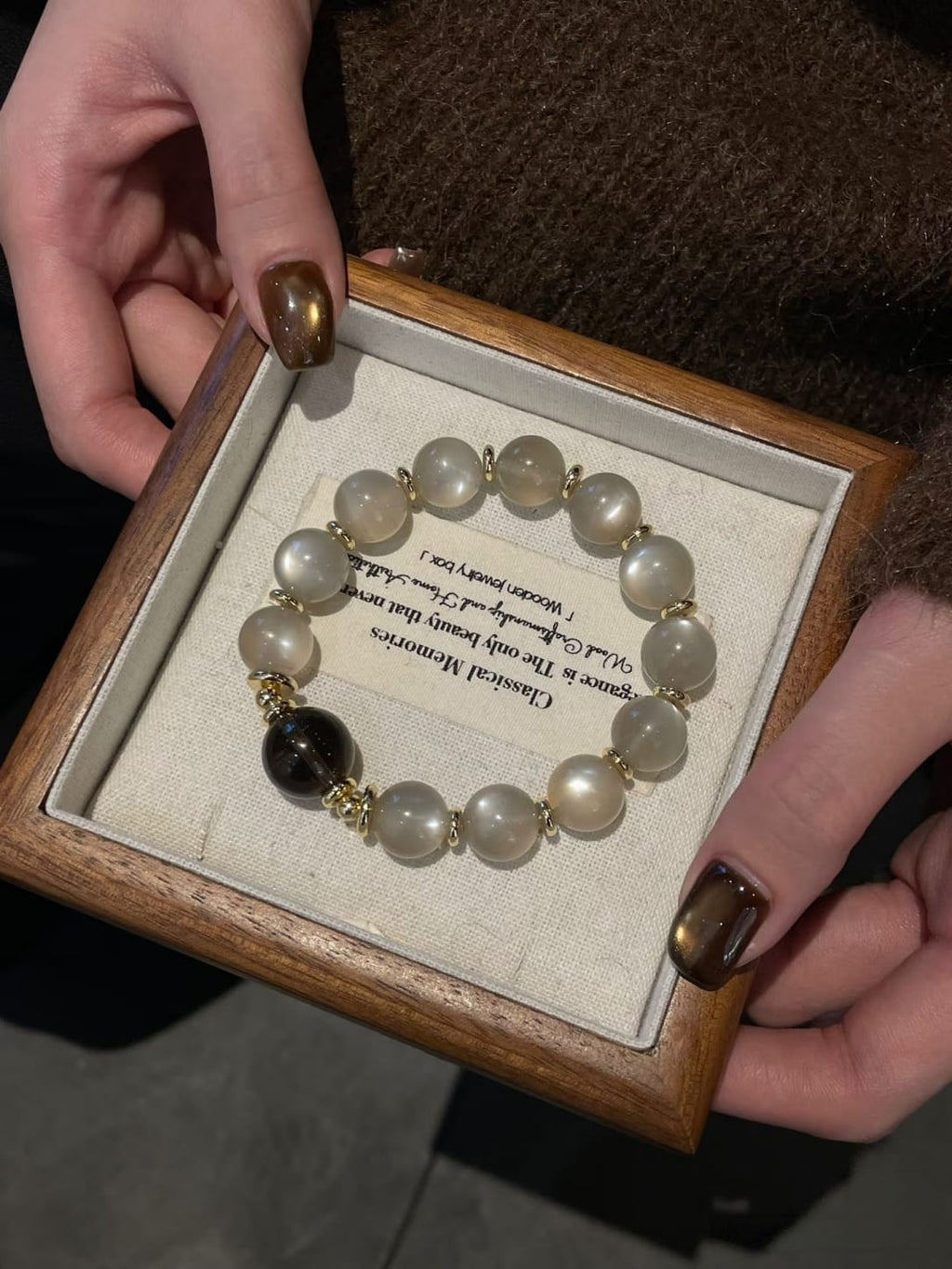 Milk Tea Moonstone & Smoky Quartz Bracelet – Natural Crystal Jewelry